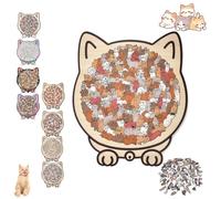 135-piece Colored Cat Shaped Wooden Puzzle, Framed by Adorable Cats Outline Puzzles, Challenging Irregular Jigsaw, Creative Gifts for Cats Lover, Home Decor (Color-F)