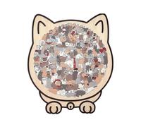 135-Piece Mo/randi-Colored Cat Shaped Wooden Jigsaw Puzzle, Decorative Cat Outlines Framed Wooden Puzzle for Adults, Irregular Animal Shaped Puzzles, Home Decor Gift for Cats Lovers