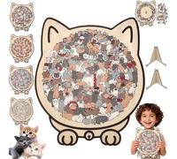 135-Piece Morandi-Colored Cat Shaped Wooden,Cats Shaped Wooden Puzzle,Detailed Cat-Themed Pieces,Unique Animal Shape Wood Puzzle with Adorable Cats Outlines Framed and Acrylic Cover (A 1PCS)