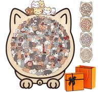 135-Piece Morandi-Colored Cat Shaped Wooden Jigsaw Puzzle, Cat Shaped Wooden Puzzle with Cats Paws & Playful Poses, Wooden Cats Shaped Puzzles, Creativepuzzle Gifts For Ca Lovers, Home Decor (A)