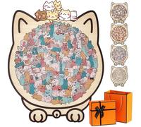 135-Piece Morandi-Colored Cat Shaped Wooden Jigsaw Puzzle, Cat Shaped Wooden Puzzle with Cats Paws & Playful Poses, Wooden Cats Shaped Puzzles, Creativepuzzle Gifts For Ca Lovers, Home Decor (C)