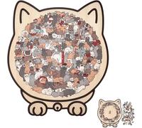 135-Piece Morandi-Colored Cat Shaped Wooden Jigsaw Puzzle, Cat Shaped Wooden Puzzle with Cats Paws & Playful Poses, Woodens Cats Shapeds Puzzles (B)
