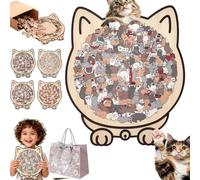 135-Piece Morandi-Colored Cat Shaped Wooden Jigsaw Puzzle, Cats Shaped Wooden Puzzle, Framed by Adorable Cat Outlines, Funny Decorative Cats Shaped’s Puzzles (C)