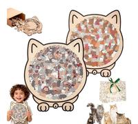 135-Piece Morandi-Colored Cat Shaped Wooden Jigsaw Puzzle, Cats Shaped Wooden Puzzles, Framed by Adorable Cat Outlines, Funny Decorative Cats Shaped Puzzles, Creative Puzzle Gifts (F)