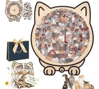 135-Piece Morandi-Colored Cat Shaped Wooden Jigsaw Puzzle, Creativelj Cat Shaped Puzzle, Animal Cats Wooden Jigsaw Puzzles, Creativepuzzle Gifts for Cats Lovers, Home Decor (D)