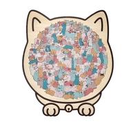 135-Piece Morandi-Colored Cat Shaped Wooden Jigsaw Puzzle, Cute Wooden Cat Shaped Puzzle Pieces with Adorable Feline Designs, Relaxing Art Gift & Home Decor for Cats Lovers (Macaron color)