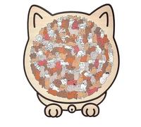 135-Piece Morandi-Colored Cat Shaped Wooden Jigsaw Puzzle, Framed by Adorable Cat Outlines, Unique Irregular Pieces, Challenging Irregular Jigsaw with Frame, Home Decor (B)