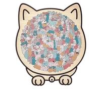 135-Piece Morandi-Colored Cat Shaped Wooden Jigsaw Puzzle, Framed by Adorable Cat Outlines, Unique Irregular Pieces, Challenging Irregular Jigsaw with Frame, Home Decor (C)