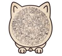 135-Piece Morandi-Colored Cat Shaped Wooden Jigsaw Puzzle, Framed by Adorable Cat Outlines, Unique Puzzle Shapes with Ca Paws & Playful Poses (Wood color)