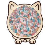 135-Piece Morandi-Colored Cat Shaped Wooden Jigsaw Puzzle, Framed by Adorable Cat Outlines, Unique Puzzle Shapes with Ca Paws & Playful Poses (Macaron color)
