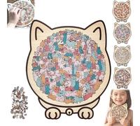 135-Piece Morandi-Colored Cat Shaped Wooden Jigsaw Puzzle, Unique Cute Animal Cats Shape Puzzle Decor, Irregular Jigsaw with Frame, Framed by Adorable Cat Outlines, for Cats Lovers and Home Decor (03)