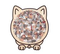 135-Piece Morandi-Colored Cat Shaped Wooden Jigsaw Puzzle, Wooden Cats Shaped Puzzle With Cat Silhouettes Frame, For Home Shelf Family Friends Indoor Adults Kids