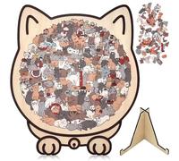 135 Piece MorandiColored Cat Shaped Wooden Jigsaw Puzzle, Cat Shaped Wooden Jigsaw Puzzles, Unique Animal Shape Irregular Jigsaw with Frame, Creative Puzzle Gifts for Cats Lovers, Home Decor