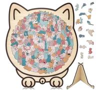 135 Piece MorandiColored Cat Shaped Wooden Jigsaw Puzzle, Cat Shaped Wooden Jigsaw Puzzles, Unique Animal Shape Irregular Jigsaw with Frame, Creative Puzzle Gifts for Cats Lovers, Home Decor