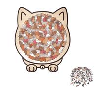 135-Piece Wooden Puzzle in Morandi Colours in Cat Shape, Detailed Cat-Themed Pieces, Framed by Adorable Cat Outlines, Cute Cats Wooden Puzzle for Cats Lovers Home Decor (C)