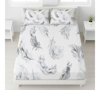 135 x 190 x 30 Soft Bedding Grey Fitted Sheet Feather Floating Light 360° Fully Enclosed Fitted Sheet Art Cold Washable Minimalist Dreamy Free Ethereal for Adults
