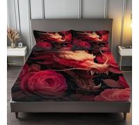 135 x 200 cm 100% Microfiber Bedding Sheets, Pink Easy Care Bed Sheets Fantasy Chinese Dragon Pink Rose Pattern with 2 Pillowcases, Double Size Fitted Sheet - 30 cm Deep Pocket