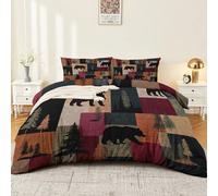 135 x 200 cm Bedding Set Multicolor Modern Color Block Animal Bear Duvet Cover Set with 2 Pillowcases Breathable Microfibre Quilt Cover with Hidden Zip and Ties