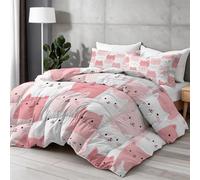 135 x 200 cm Coverless Duvet - Simple Cartoon Animal Cat Quilt Comforter - Reversible Animal Design - Hypoallergenic lightweight Warm Comfy Washable Bedding for Kids Boys Girls - Light Pink, Single