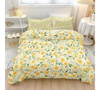 135 x 200 cm Duvet Cover Set, Reversible Plants Flowers Printed Bedding with Soft-Touch Fabric and Pastoral Fresh Inspired Design, Yellow And Green