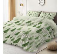 135 x 200 cm Printed Microfiber Duvet Cover Sets, Light Green Reversible Soft Bedding Sets - Simplicity Christmas Christmas Tree Plants Theme Quilt Cover for Children and adolescents Bedroom