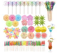 135PCS Cocktail Umbrellas Accessories with Toothpicks: Cocktail Decorations for Drinks Party, Mini Colorful Paper Umbrella Garnish Reusable, for Cocktails Beach Birthday Bar Nibbles Summer Events
