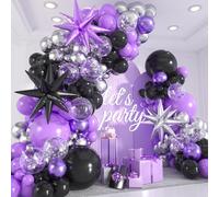 135pcs Purple and Black Balloon Garland Arch Kit with Metallic Silver Confetti Balloons - Halloween Graduation Birthday Wedding Party Decorations (18 12 10 5 Inch)