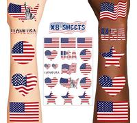 136 PCS American Flag Tattoos, Fourth of July Decorations Tattoos, Red White and Blue Party Supplies, Gifts for Boys, Girls, Accessories for Independence Day, Memorial Day, Labor Day