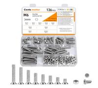 136 Piece M6 Screws Set, Stainless Steel Countersunk Screws Nuts Set, Metric Flat Head Screws Hexagon Socket Screws with Nuts Sets with Washers, Countersunk Thread Screws Assortment