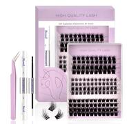 136 Pieces 3 Styles Mixed DIY Eyelash Extensions Set, 0.07D Eyelashes, Individual False Eyelash Clusters with Eyelash Glue and Tweezers for Beginners (136P-D14+D6+D15)