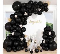 136Pcs Black Balloons (5/10/12/18/Inch), Black Balloon Arch Kit with Balloon Arch Tape, Double-Sided Glue Dots, Latex Balloons for Party, Halloween Graduation, Birthday