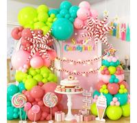 136PCS Candyland Balloon Garland Arch Kit, Pink Green Blue Balloons with Explosion Star Mylar Foil Balloons Set for Women Girl Birthday Wedding Baby Shower Rainbow Sweet One Candy Party Decorations