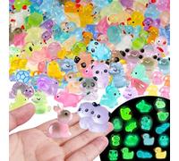136PCS Mini Luminous Resin Animals, Cute Tiny Small Resin Animals Little Plastic Animal Figurines Small Ducks Bulk Glow in the Dark for Fairy Garden Dollhouse Plant Decorations