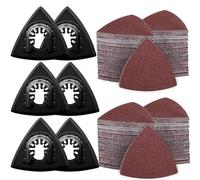 136Pcs Oscillating Tool Sanding Pad Kit, Contains 6Pcs Triangle Sanding Pads and 130Pcs Multitool Sandpaper, 60 80 100 120 240 Grits Oscillating Multi Tool Sandpaper Great for Wood&Plaster Polishing