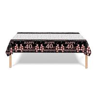 137*274cm Black Rose Gold 40th Birthday Table Cloth 40th Party Table Decorations,40th Birthday Tablecover Black Rose Plastic Disposable Waterproof Table cover for Women Her Birthday Party Decorations