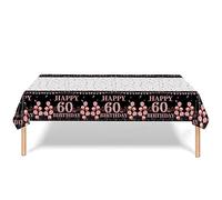 137*274cm Black Rose Gold 60th Birthday Table Cloth 60th Party Table Decorations,60th Birthday Tablecover Black Rose Plastic Disposable Waterproof Table cover for Women Her Birthday Party Decorations