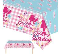 137*274cm Disposable TableCloth Table Covers,Christmas Party Rectangular Dining Table Cover Disposable Tablecovers Plastic Tablecloths for Picnic,Christmas,Birthday Parties Decor (Bar-bie pink blue)