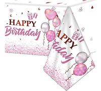 137*274cm Happy Birthday Disposable TableCloth Tablecover for Girls Her Birthday Party,Pink Birthday Rectangular Dining Table Cover Plastic Tablecloths for Baby Girls Women Birthday Party Decorations