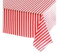 137*274cm Red and White Stripes TableCloth Table Cover Party,Union Jack Table Cloth,Rectangular Tablecover Plastic Red Table Cloth Party for Picnic,Baby Shower,Christmas,Birthday Parties Decorations