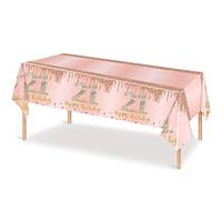 137*274cm Rose Gold 21st Birthday Table Cloth 21st Party Table Decorations,21st Birthday Tablecover Rose Gold Plastic Disposable Waterproof Table cover for Girl,Women,Her Birthday Party Decorations