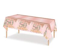 137*274cm Rose Gold 50th Birthday Table Cloth 50th Party Table Decorations,50th Birthday Tablecover Rose Gold Plastic Disposable Waterproof Table cover for Women Her Birthday Party Decorations