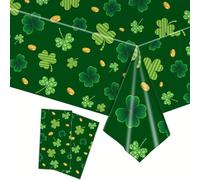 137 * 274cm St.Patrick's Day Party Tablecloth Plastic Table Cover,2Pcs Irish Green Shamrocks Clovers Happy St Patrick Day Table Cloth Party for Irish Party Supplies St Patrick's Day Party Decorations