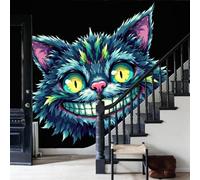 137.8"H x 100"W black Abstract Laughing Fantasy Cat Wallpaper Not Peel and Stick Exaggerated smiles in animals Paper Non Woven Fabric Wall Stickers for Bedroom Bathroom Garage Pantry Basement Walls