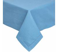 HOMESCAPES Blue Table Cloth, Plain Cotton Tablecloth, Rectangular, Handcrafted & Durable Dining Table Cover with Hem Stitch, Hypoallergenic, Washable, Air Force Blue - 137 x 178cm