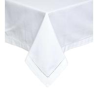 HOMESCAPES White Table Cloth, Plain Cotton Tablecloth, Rectangular, Handcrafted & Durable Dining Table Cover with Hem Stitch, Hypoallergenic, Washable, 137 x 178cm