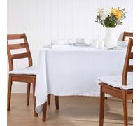 HOMESCAPES White Table Cloth, Plain Cotton Tablecloth, Large Rectangular, Handcrafted & Durable Dining Table Cover with Hem Stitch, Hypoallergenic, Washable, 137 x 228cm