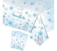 137 x 274 cm Plastic Christmas Tablecloth, Pack of 2, Blue Snowflake Tablecloth, Water-Repellent, Stain Protection, Winter Tablecloths, Snowflake Tablecloths for Winter, Holiday, Christmas Party