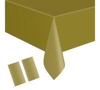 137 X 274cm Disposable Tablecloth, 2 PCS Dark Mustard Yellow Plastic Table Cover, Gold Party Tablecloth, Rectangle Tablecloth, Party Rectangular Dining Table Cover, for Christmas, Birthday, Picnic