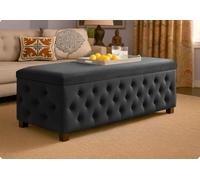 137Cm Empire Ottoman Storage Box With Wooden Legs, Black Velvet Upholstered Chesterfield Footstool Storage Ottoman Box