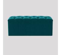 137Cm Luna Chesterfield Ottoman Storage Box - Emerald Green Plush Velvet Upholstered Blanket Box